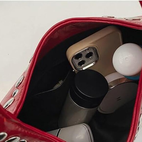 Neiman Marcus 90s Crescent Hobo Shoulder Bag in Red PU Leather - Picture 3 of 6